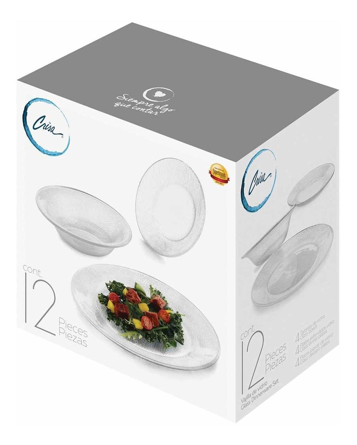 Vajilla Yute Circular Vidrio 4 Personas 12 Pzs Cocina Crisa