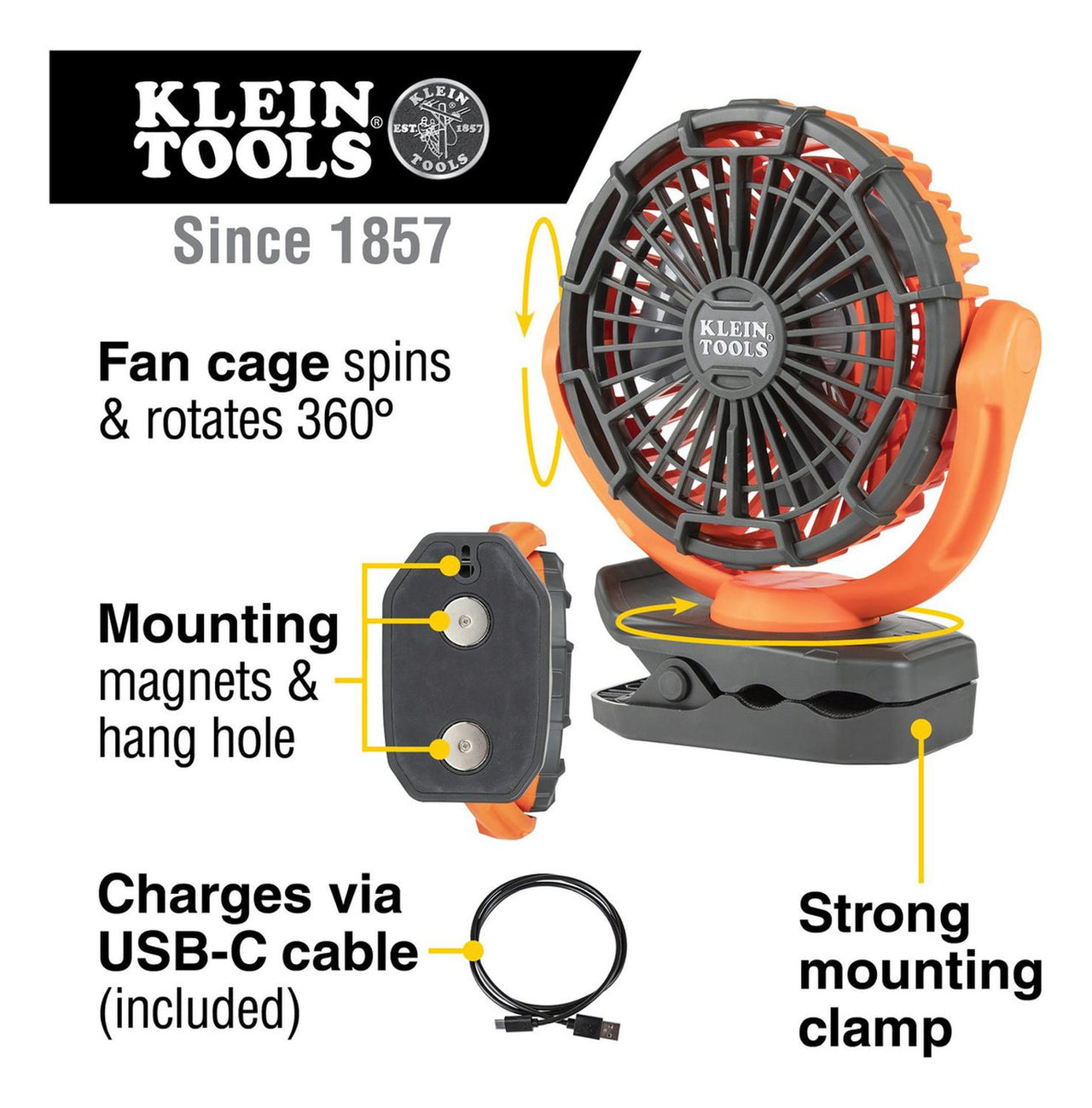 Ventilador Personal Recargable Gira 360 Grados PJSFM1 Klein Tools