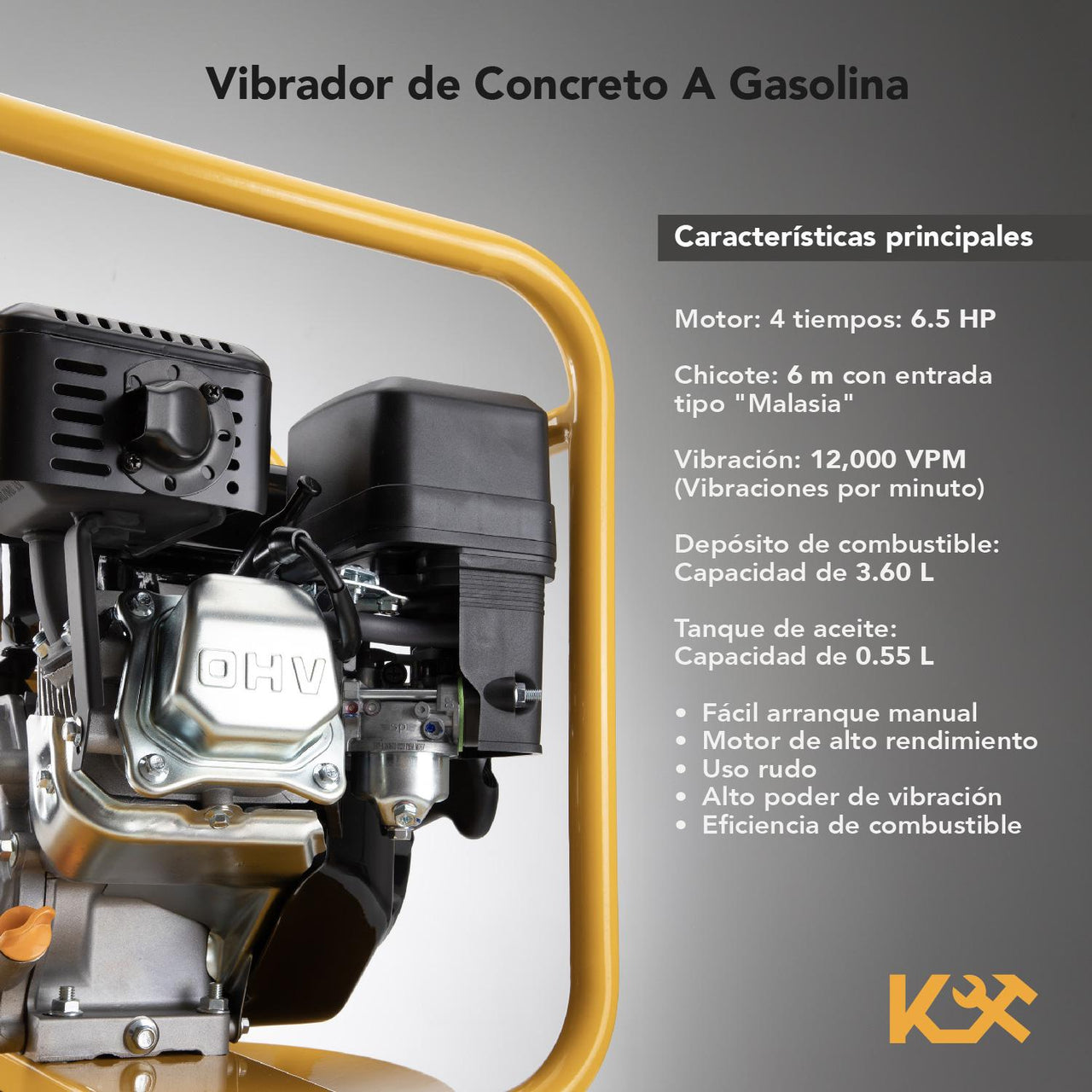 Vibrador De Concreto A Gasolina 6.5 HP 4T Con Chicote 6 mts