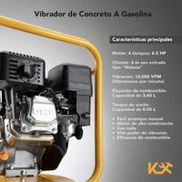 Thumbnail for Vibrador De Concreto A Gasolina 6.5 HP 4T Con Chicote 6 mts