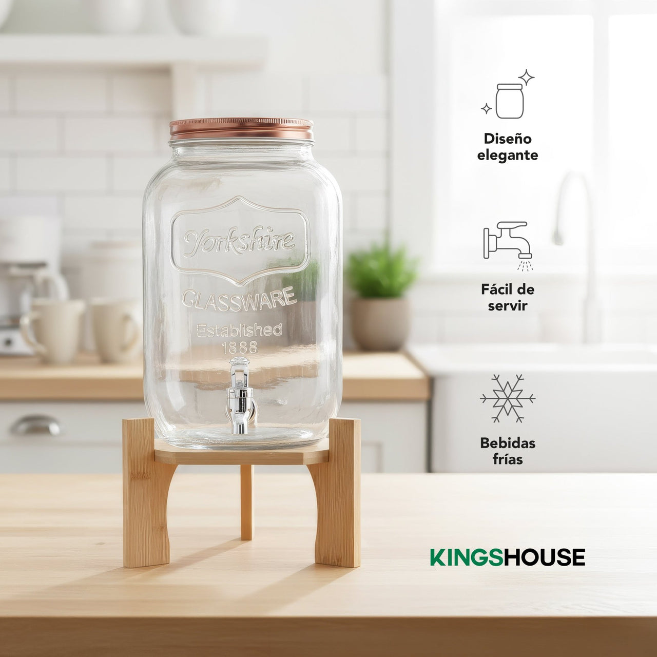 Vitrolero Dispensador de Agua 8L Tapa Hermética Base Bambú