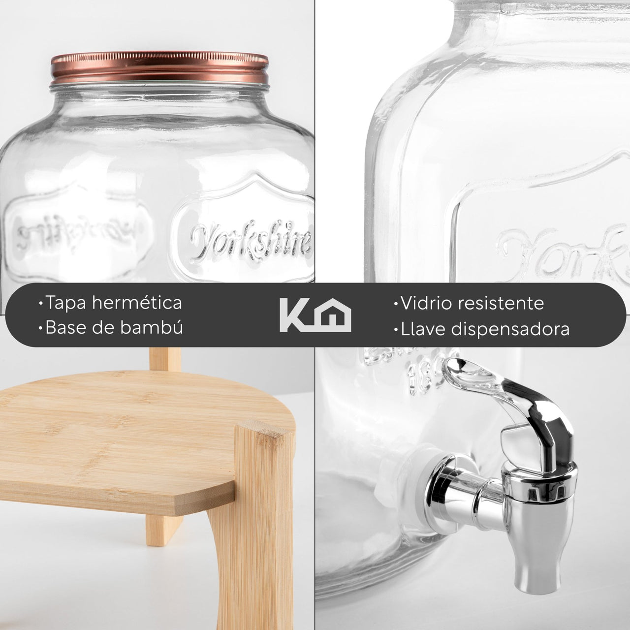 Vitrolero Dispensador de Agua 8L Tapa Hermética Base Bambú