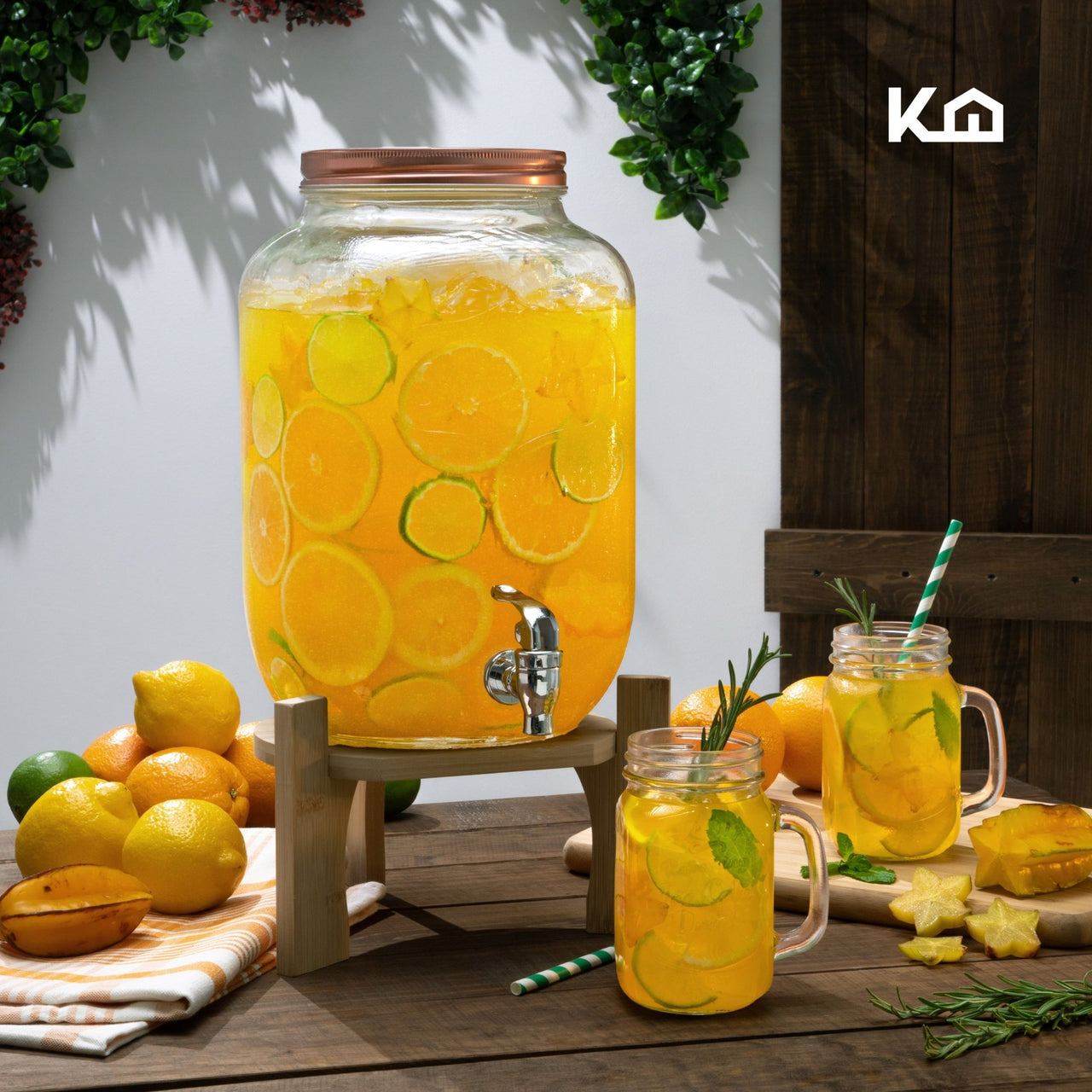 Vitrolero Dispensador de Agua 8L Tapa Hermética Base Bambú