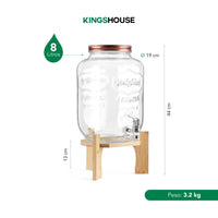 Thumbnail for Vitrolero Dispensador de Agua 8L Tapa Hermética Base Bambú