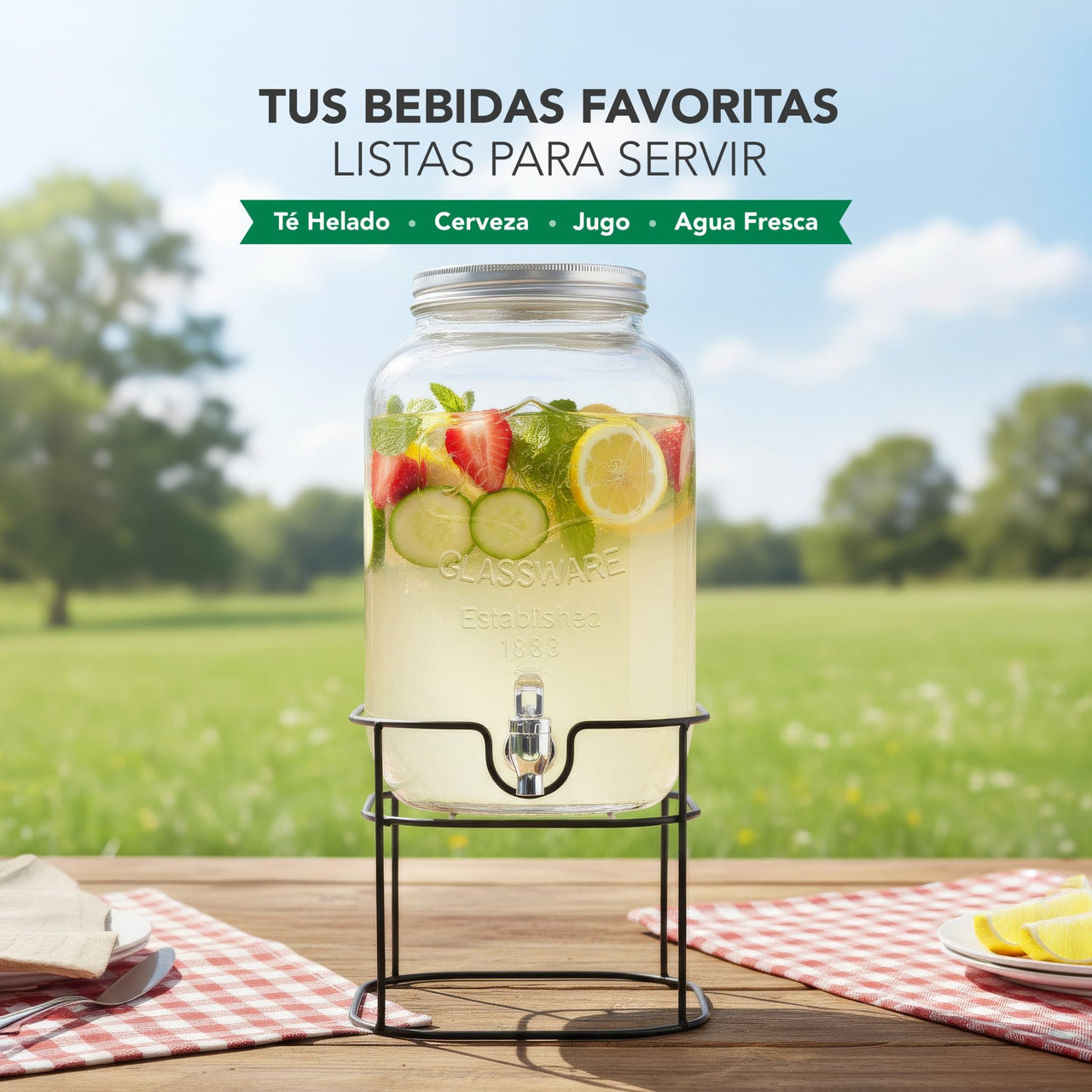 Vitrolero Dispensador de Agua 8L Tapa Hermética Base Metal