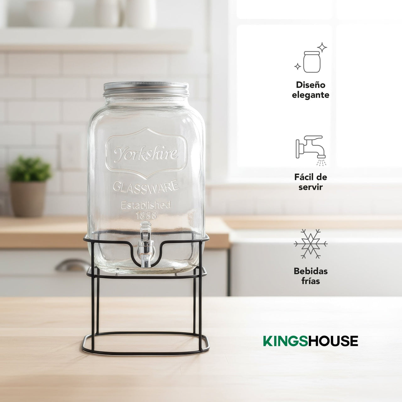 Vitrolero Dispensador de Agua 8L Tapa Hermética Base Metal