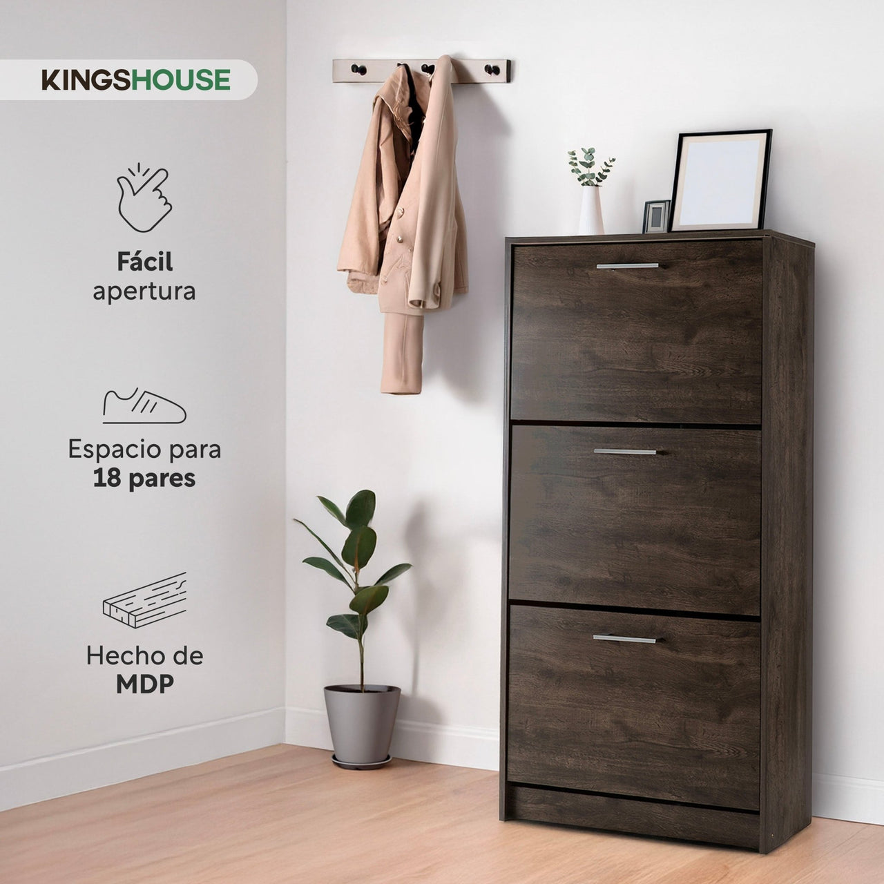 Zapatero Organizador Zapatera De Madera 18 Pares 3 Niveles